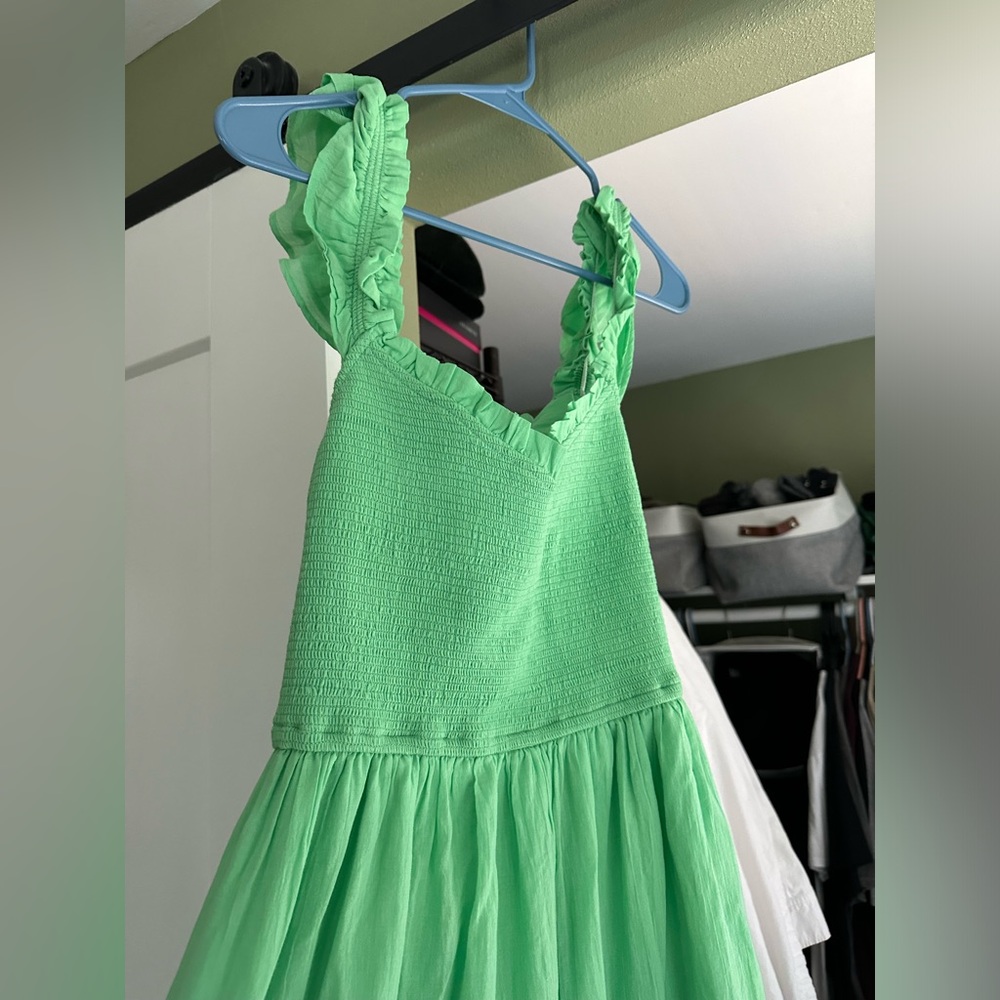 Green American Smocked Midi Dress